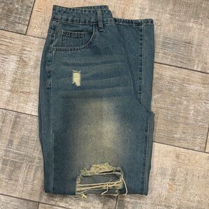 Women’s Distressed Blue Denim Jeans - Casual Relaxed Fit
